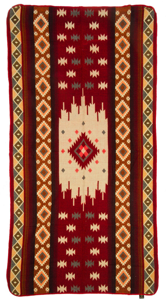 EcuaFina Mini Alpaca Native Decke - Doppelseitige Drucke – niederländisches/einheimisches Design – FairTrade & authentisch - Quilotoa - Rot