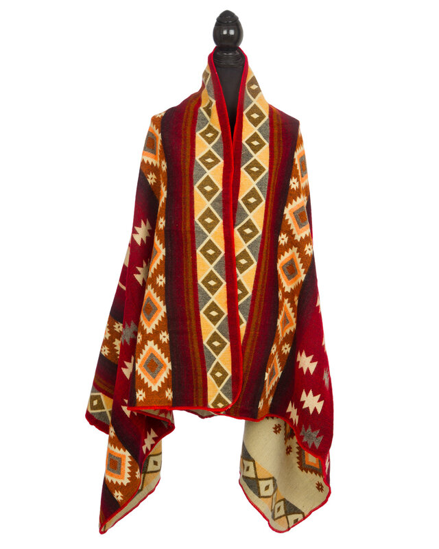 EcuaFina Mini Alpaca Native Decke - Doppelseitige Drucke – niederländisches/einheimisches Design – FairTrade & authentisch - Quilotoa - Rot