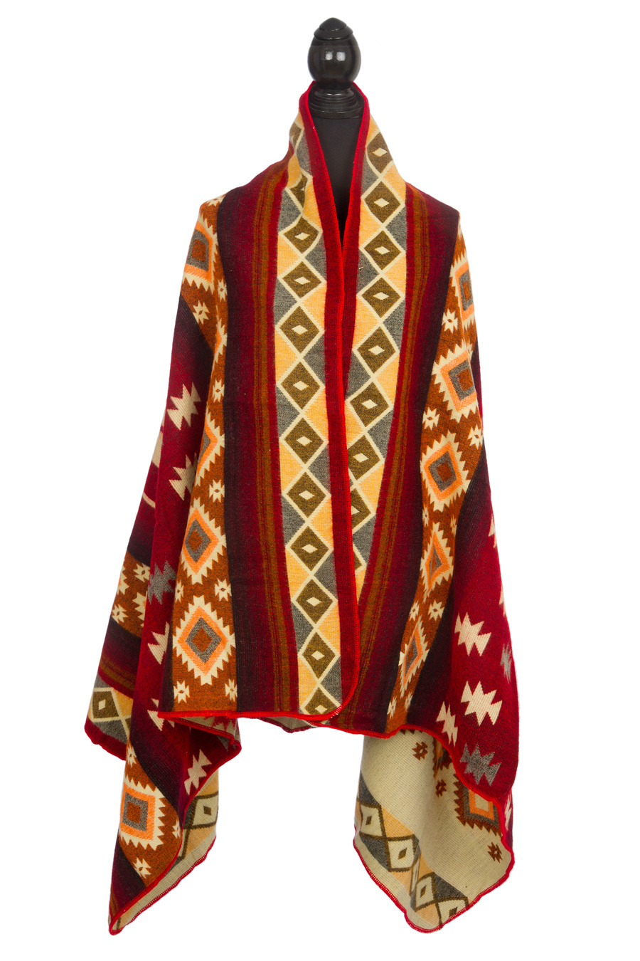 EcuaFina Mini couverture indigène en alpaga - Réversible - Design natif / néerlandais  - Fairtrade & Authenticité - Quilotoa - Rouge bordeaux