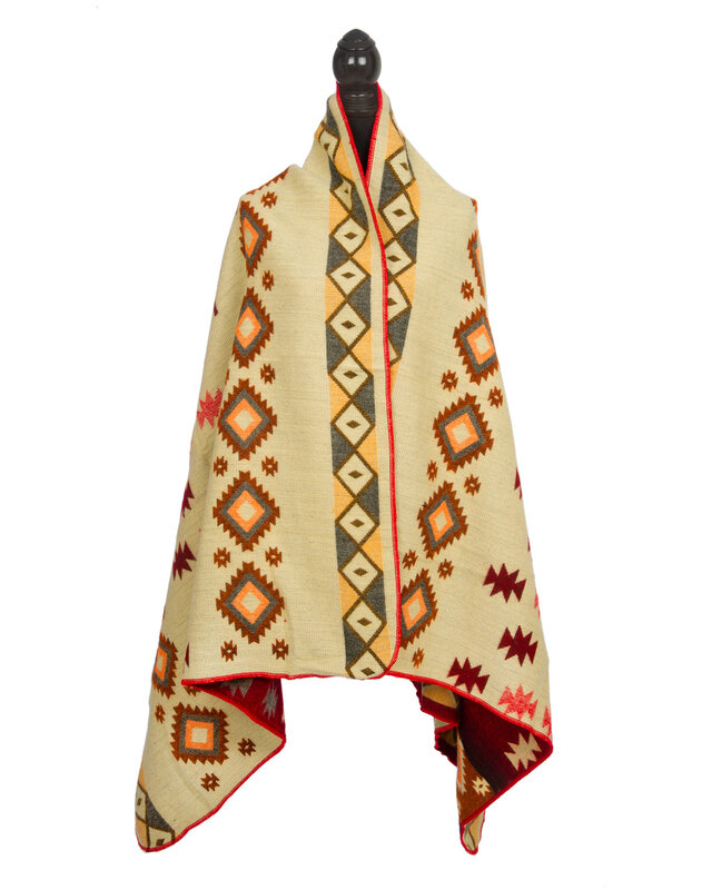 EcuaFina Mini Alpaca Native Decke - Doppelseitige Drucke – niederländisches/einheimisches Design – FairTrade & authentisch - Quilotoa - Rot