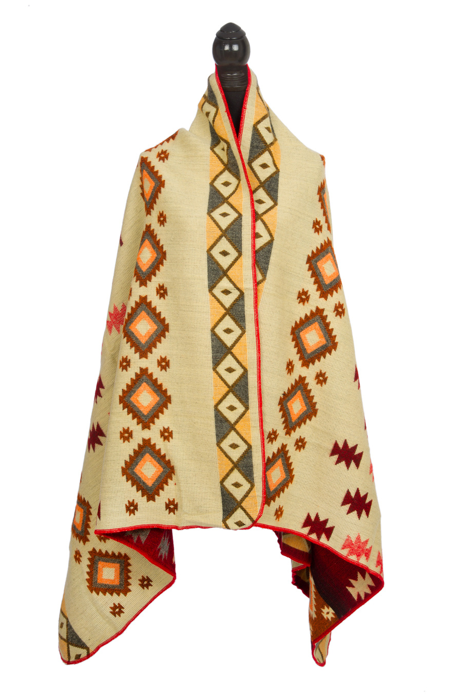 EcuaFina Mini Alpaca Native Decke - Doppelseitige Drucke – niederländisches/einheimisches Design – FairTrade & authentisch - Quilotoa - Rot