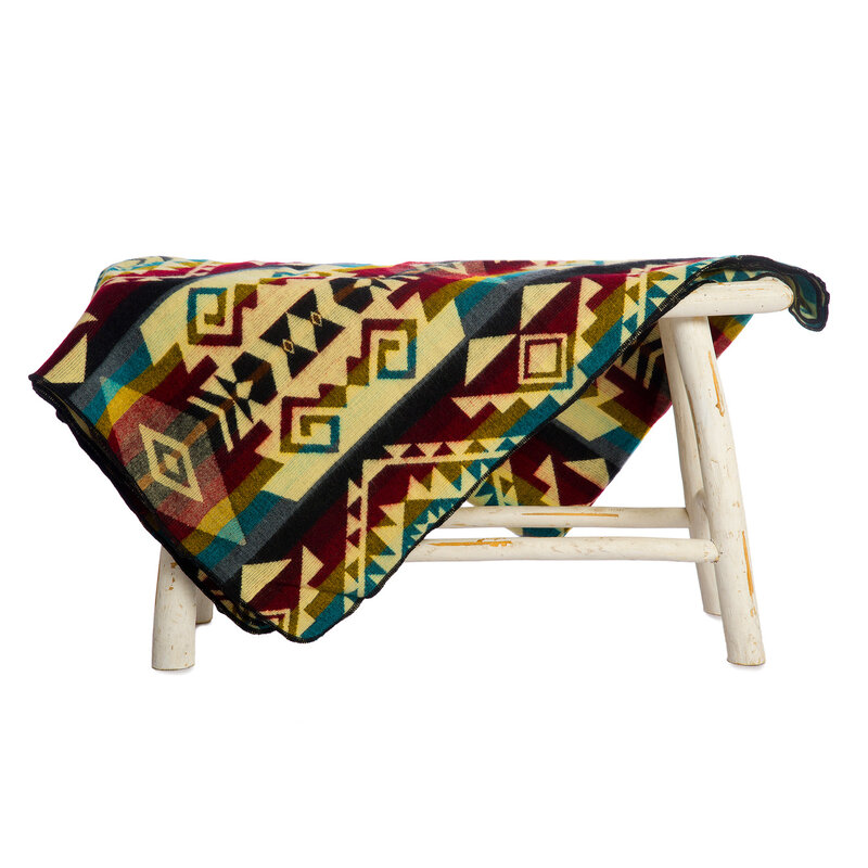 EcuaFina Mini Alpaca Native Decke - Doppelseitige Drucke – niederländisches/einheimisches Design – FairTrade & authentisch - Chimborazo - Farbmischung