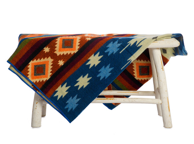 EcuaFina Mini Alpaca native blanket - Double-sided prints - Dutch/Native Design - FairTrade & Authentic - Quilotoa - Blue