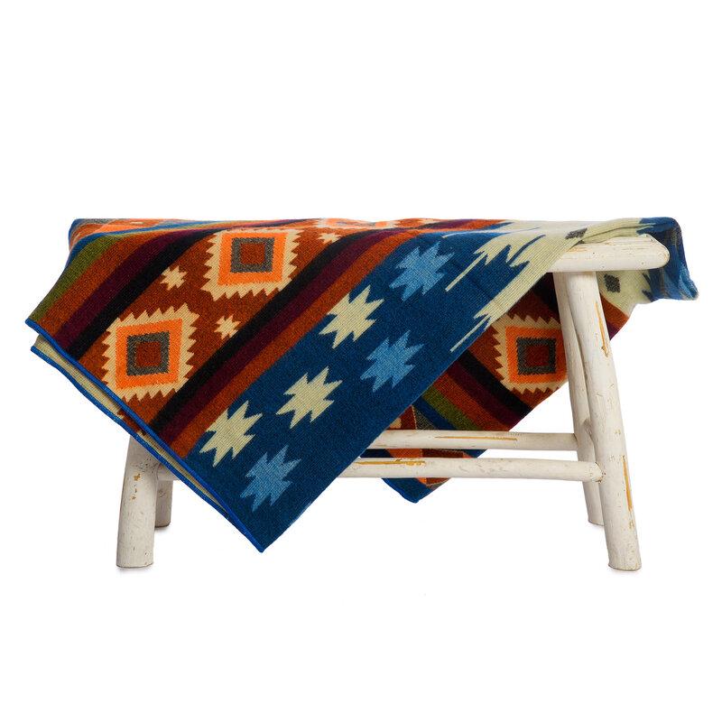 EcuaFina Mini Alpaca native blanket - Double-sided prints - Dutch/Native Design - FairTrade & Authentic - Quilotoa - Blue