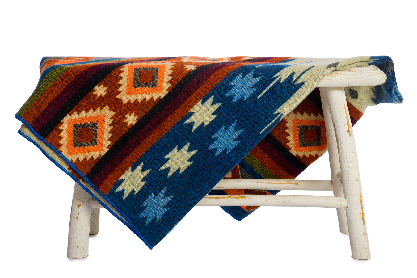 EcuaFina Mini Alpaca native blanket - Double-sided prints - Dutch/Native Design - FairTrade & Authentic - Quilotoa - Blue