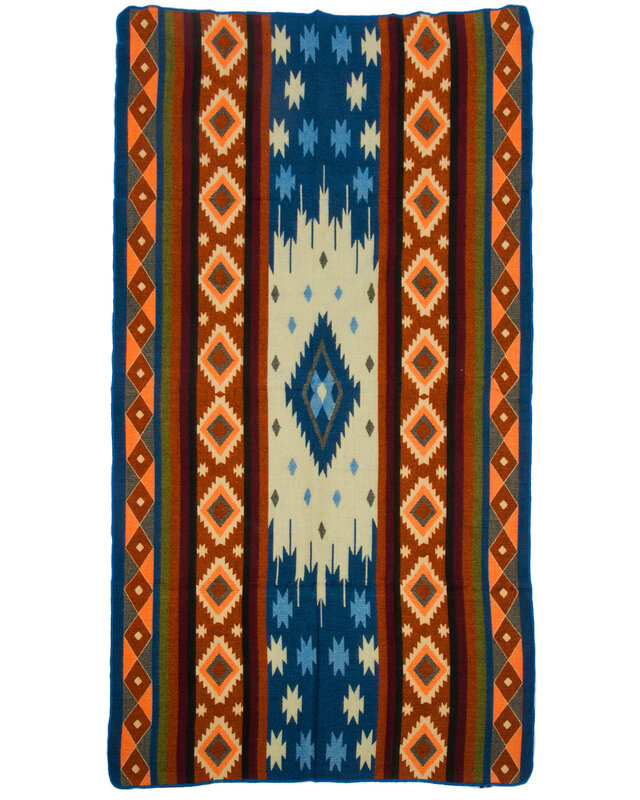EcuaFina Mini Alpaca Native Decke - Doppelseitige Drucke – niederländisches/einheimisches Design – FairTrade & authentisch -  Quilotoa - Blau
