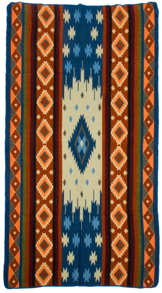 EcuaFina Mini Alpaca native blanket - Double-sided prints - Dutch/Native Design - FairTrade & Authentic - Quilotoa - Blue