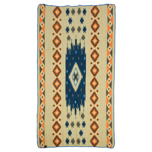 EcuaFina Mini Alpaca Native Decke - Doppelseitige Drucke – niederländisches/einheimisches Design – FairTrade & authentisch -  Quilotoa - Blau