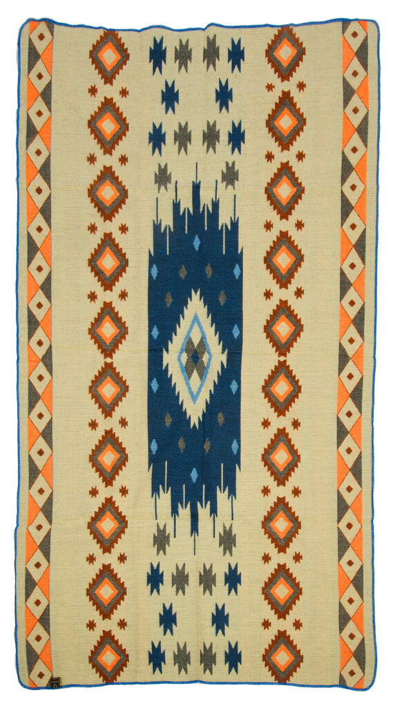 EcuaFina Mini Alpaca Native Deken - Dubbelzijdige prints - Dutch/Native Design - FairTrade & Authentiek - Quilotoa -  Blauw