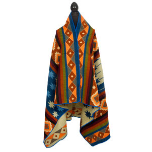 EcuaFina Mini Alpaca native blanket - Double-sided prints - Dutch/Native Design - FairTrade & Authentic - Quilotoa - Blue