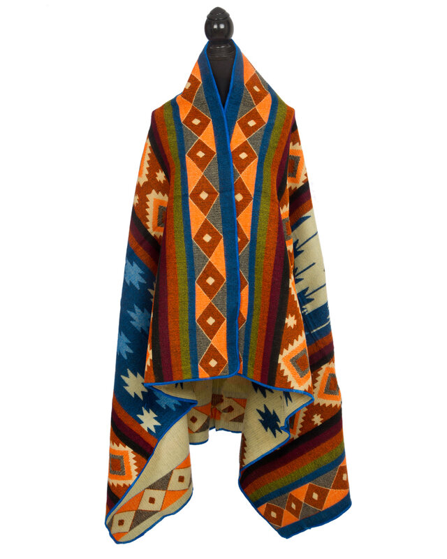 EcuaFina Mini Alpaca Native Decke - Doppelseitige Drucke – niederländisches/einheimisches Design – FairTrade & authentisch -  Quilotoa - Blau