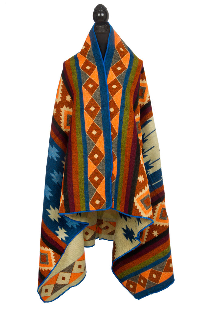 EcuaFina Mini Alpaca Native Deken - Dubbelzijdige prints - Dutch/Native Design - FairTrade & Authentiek - Quilotoa -  Blauw