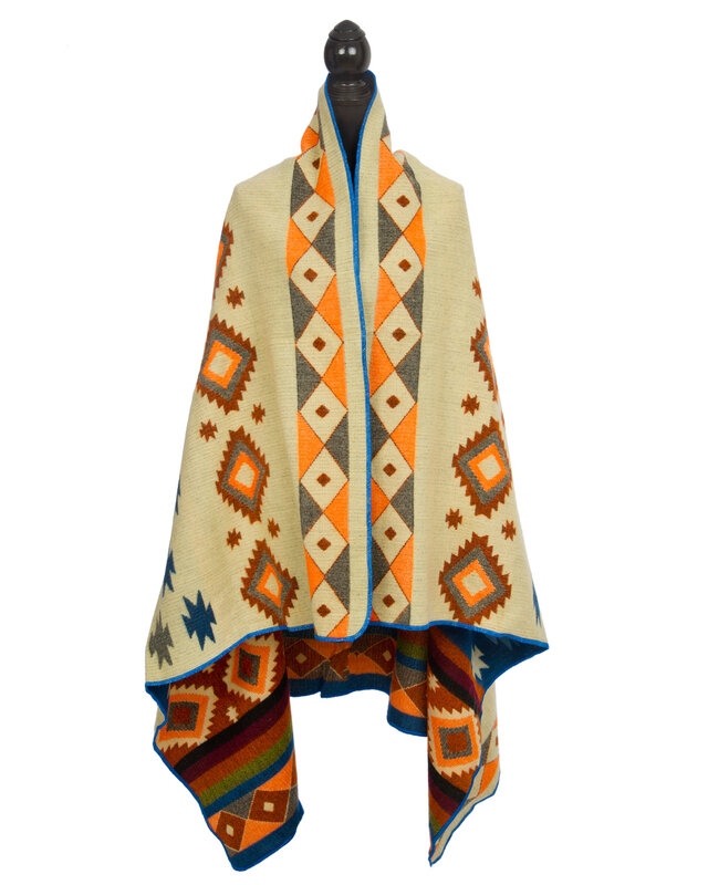 EcuaFina Mini Alpaca Native Decke - Doppelseitige Drucke – niederländisches/einheimisches Design – FairTrade & authentisch -  Quilotoa - Blau