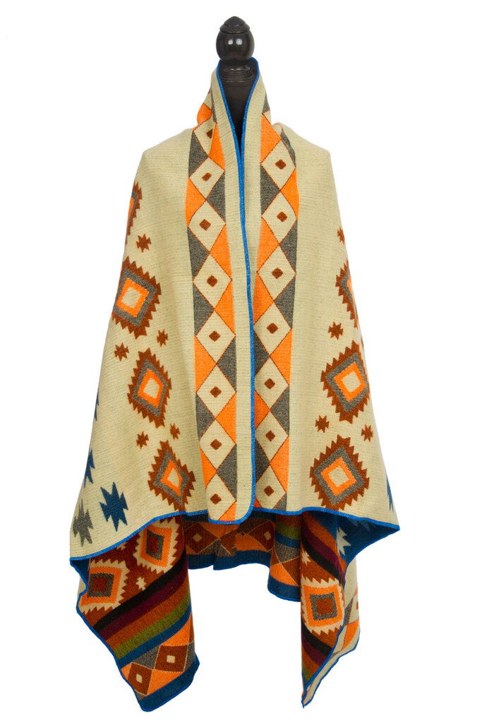 EcuaFina Mini Alpaca native blanket - Double-sided prints - Dutch/Native Design - FairTrade & Authentic - Quilotoa - Blue