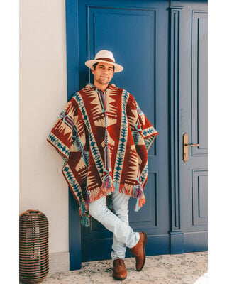 EcuaFina Alpaka Poncho Quitu Rot