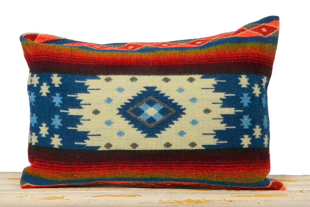 EcuaFina Alpaca native pillow - Southwestern Design - Lumbar Pillow - Throw Pillow - Rectangle Pillow - Quilotoa - Blue