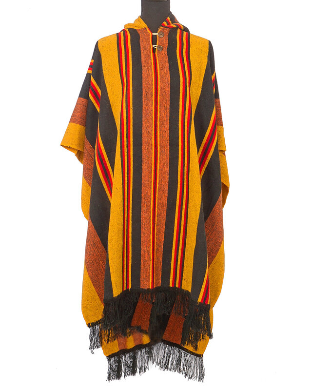 EcuaFina Poncho Siona noir et jaune - Poncho d'été - 100% coton