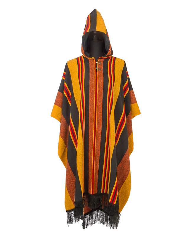 EcuaFina Poncho Siona noir et jaune - Poncho d'été - 100% coton