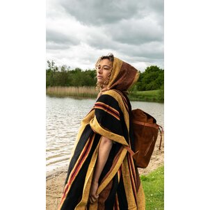 EcuaFina Poncho Siona Zwart / Geel | Katoen | Zomer poncho | EcuaFina | Zomer 2023