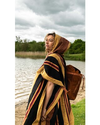 EcuaFina Poncho Siona noir et jaune - Poncho d'été - 100% coton
