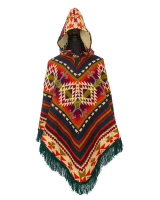 EcuaFina Poncho en Alpaga Triangle Vert