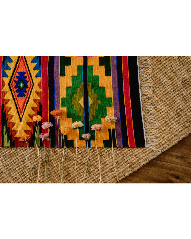 EcuaFina Wool Rug Aztec - Southwestern - Ethnic Design - Multicolor Rug - Midsize rug