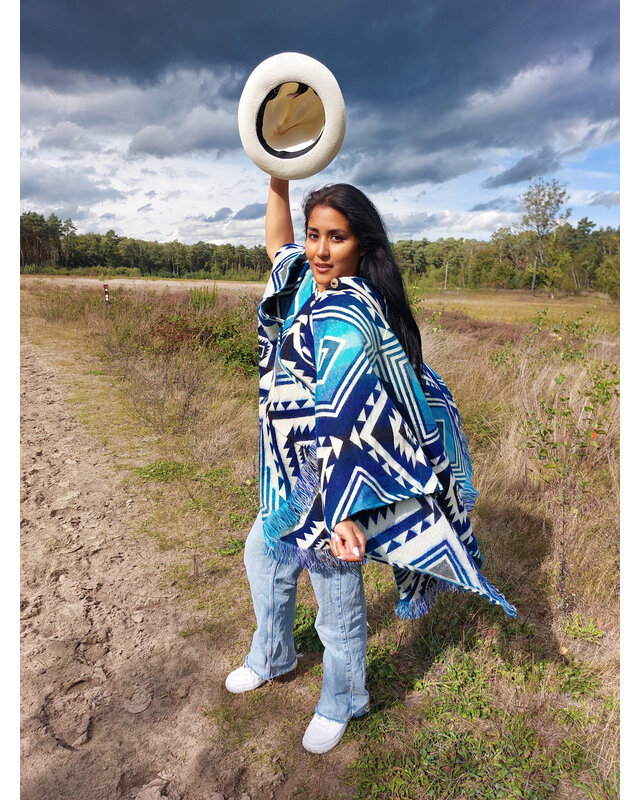 EcuaFina Poncho Entente blau