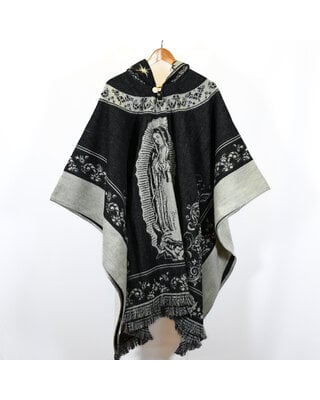 EcuaFina Poncho Dibujo - Guadalupe negro = Guadalupe Zwart