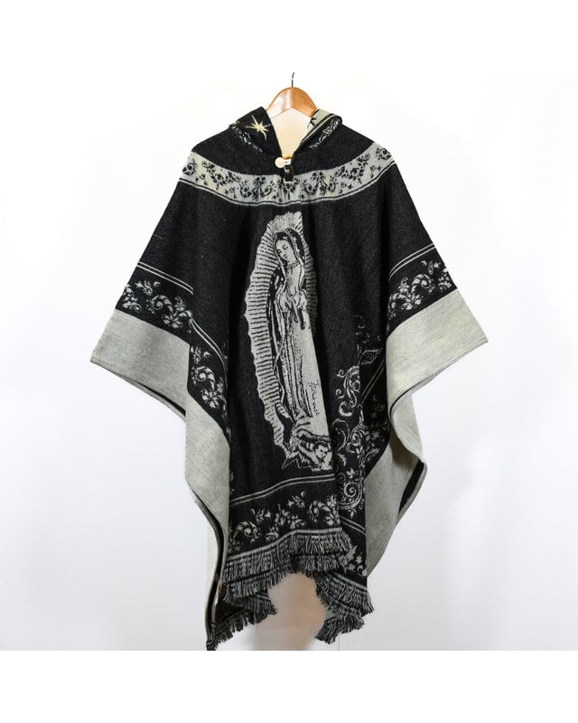 EcuaFina Poncho Dibujo Guadalupe negro = Guadalupe Zwart
