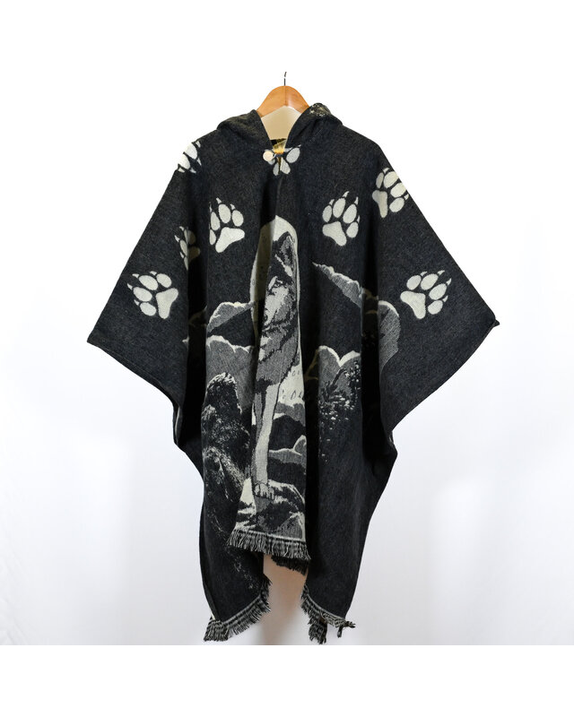 EcuaFina Poncho Dibujo - Lobos gris - Loups Gris