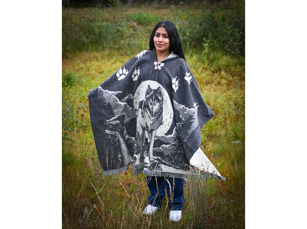 EcuaFina Poncho Dibujo - Lobos gris - Wolven Grijs