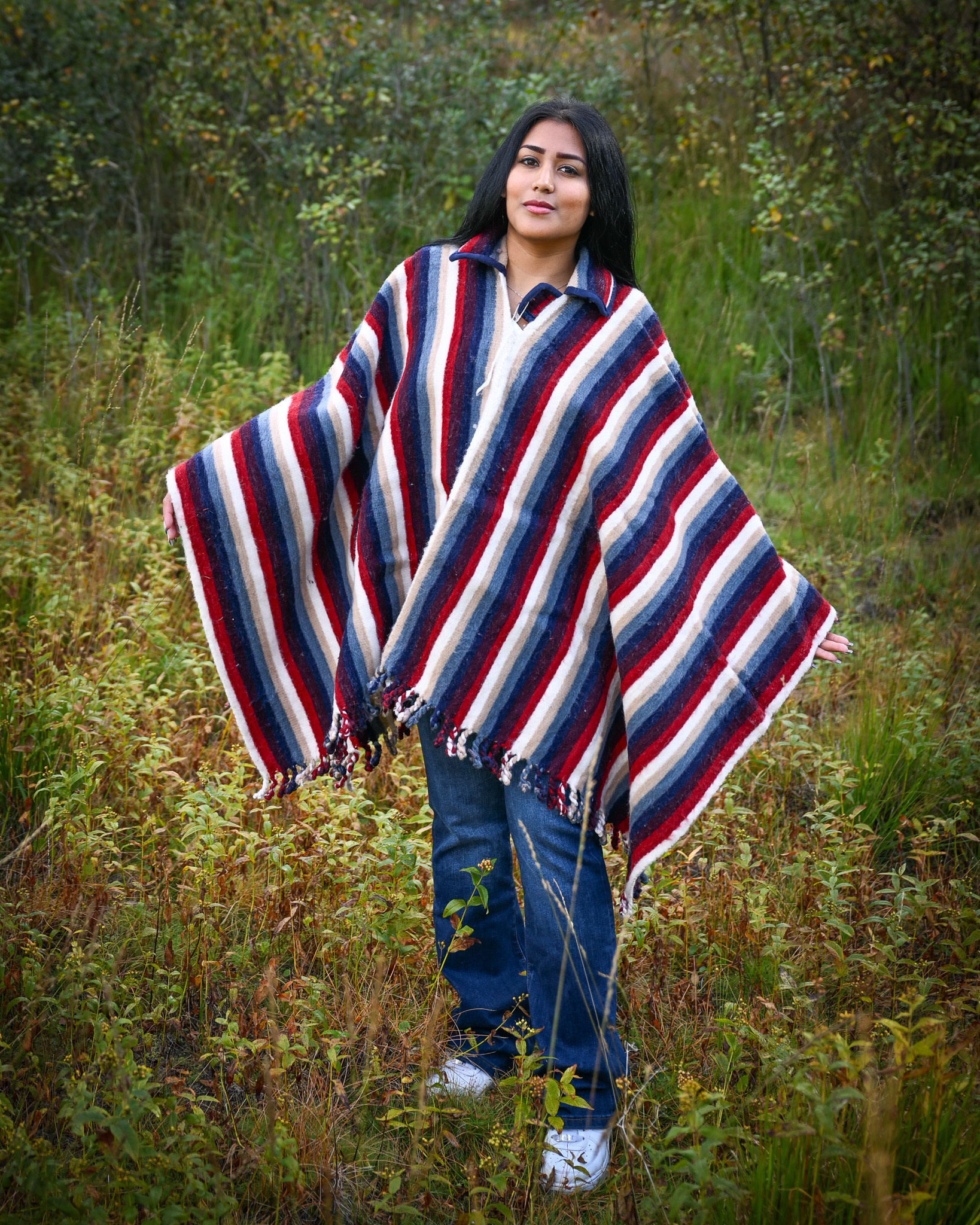 EcuaFina Prachtige originele, zware puur wollen Chagra poncho - Model CACIQUE