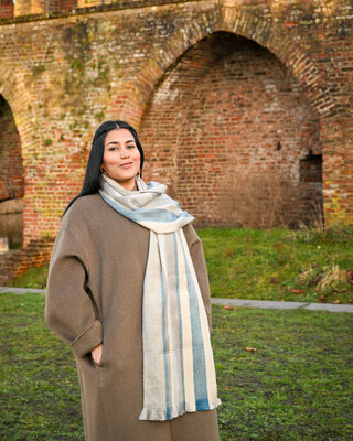 EcuaFina Alpaca scarf - 190 cm x 30 cm - white blue gray