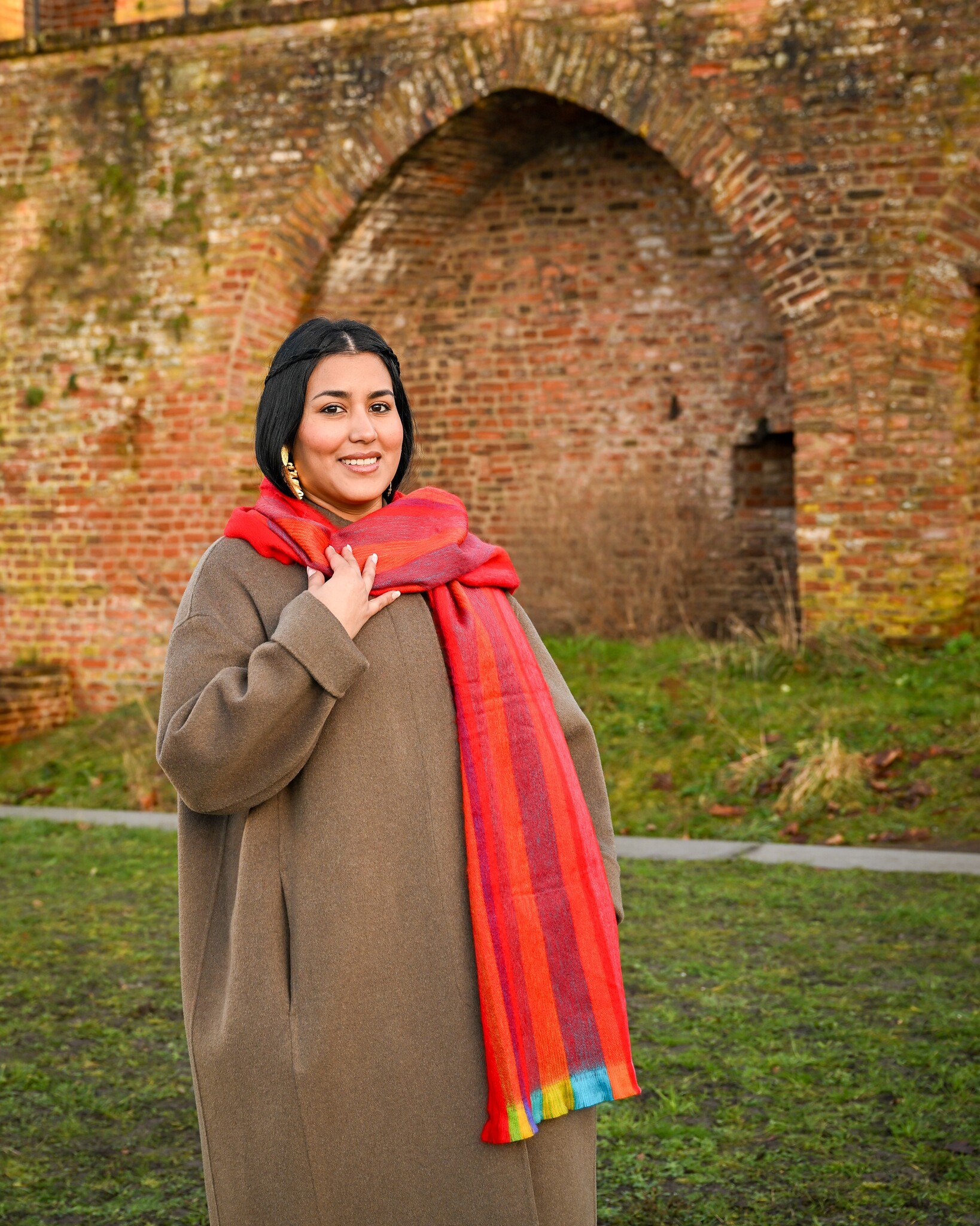 EcuaFina HLAS81 - Alpaca scarf 190 cm x 30 -  RED STRIPE