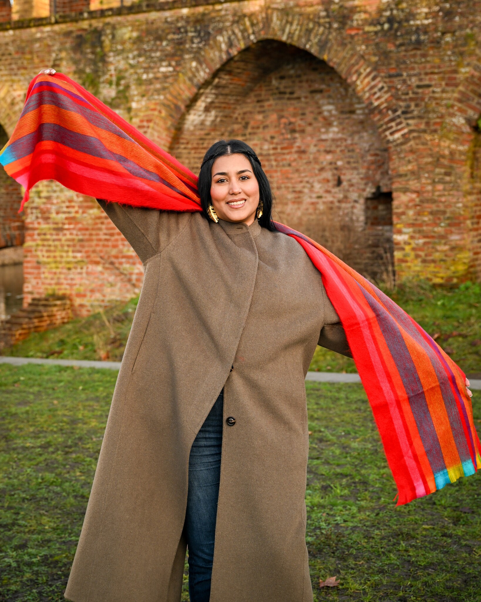 EcuaFina HLAS81 - Alpaca scarf 190 cm x 30 -  RED STRIPE