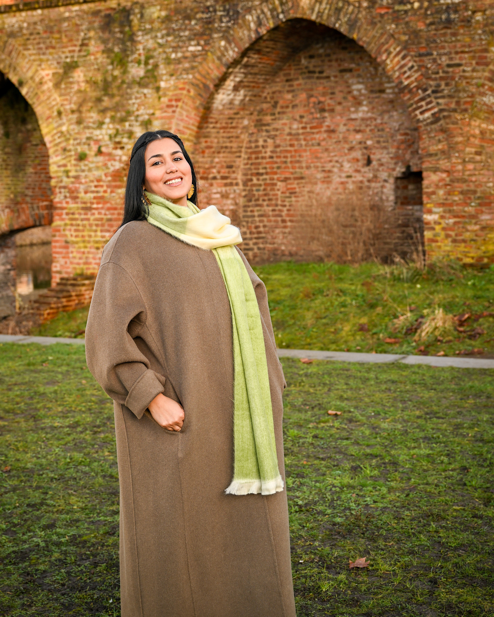 EcuaFina Alpaca scarf 190 cm x 30 cm - BEIGE GREEN