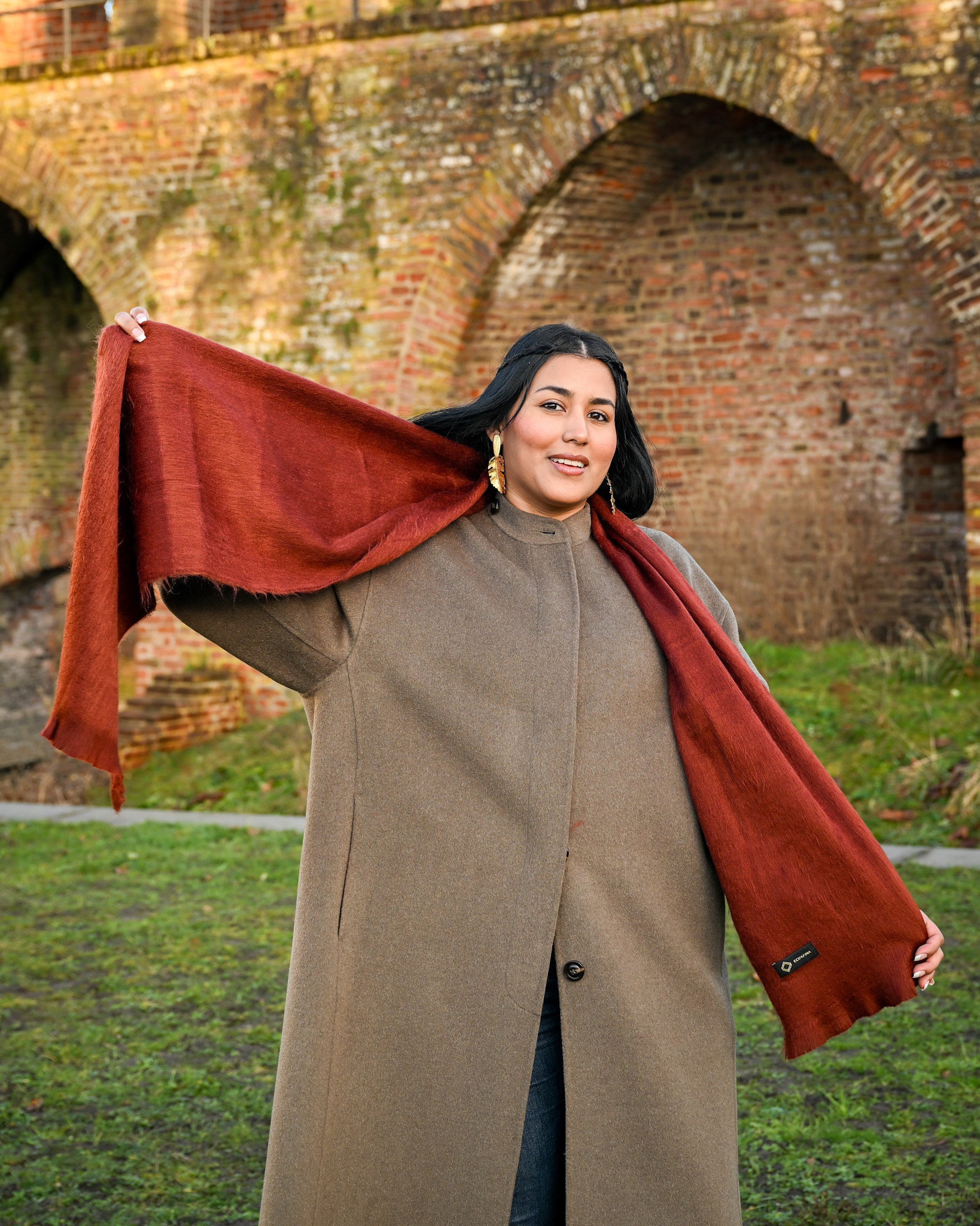 EcuaFina HLAS69 - Alpaca scarf 190 cm x 30 cm - BEIGE