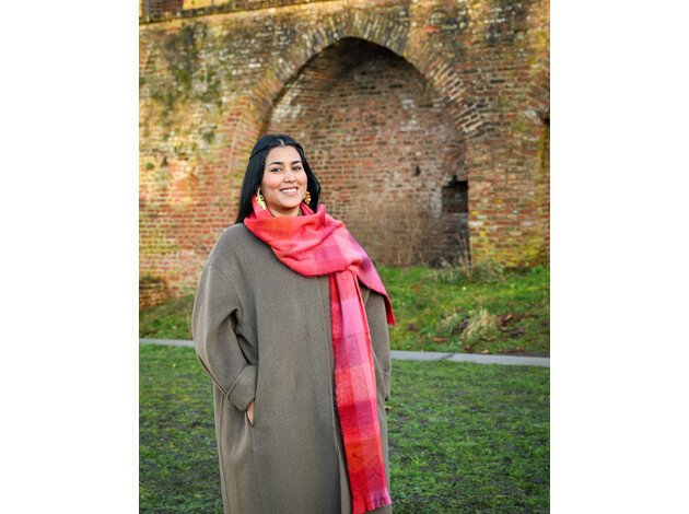 EcuaFina Alpaca scarf - 190 cm x 60 cm - orange checkered