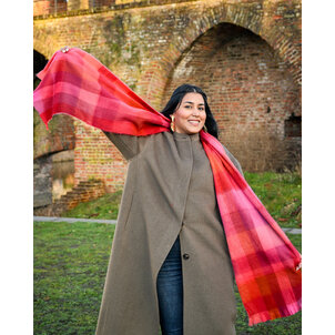 EcuaFina Alpaca scarf - 190 cm x 60 cm - orange checkered