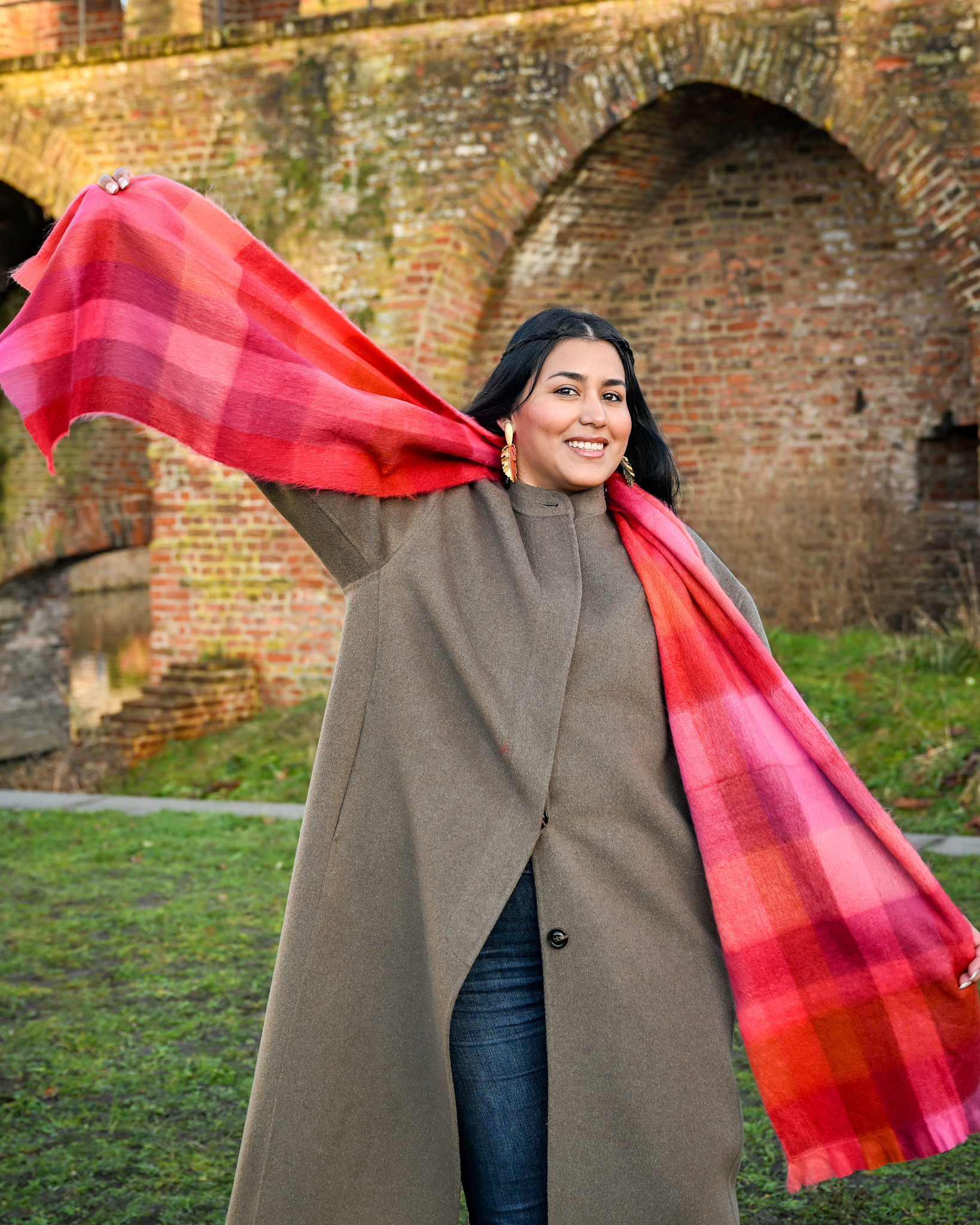 EcuaFina Alpakaschal – 190 cm x 60 cm – orange kariert