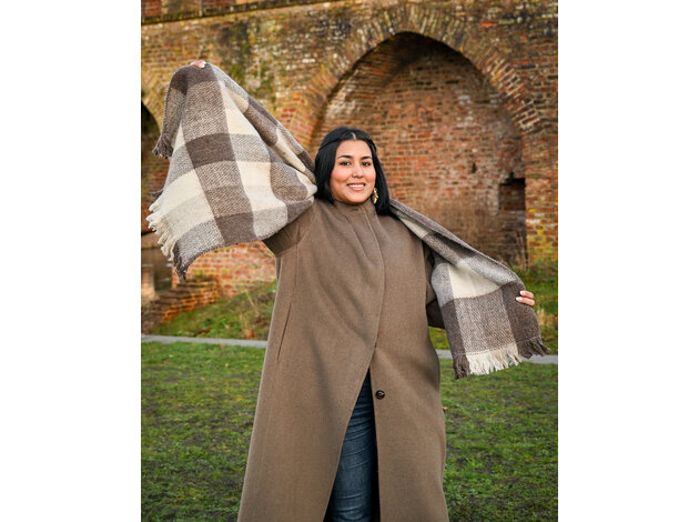 XLAS-47 - Wool scarf 190 x 50 cm - BROWN CHECKERED