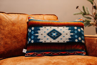 EcuaFina Alpaca wool rectangle throw pillow - Quilotoa Blue