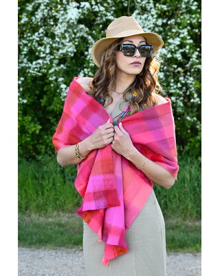 EcuaFina Alpaca scarf - 190 cm x 60 cm - orange checkered