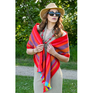 EcuaFina Alpakaschal - 190 x 30 cm - rot gestreift