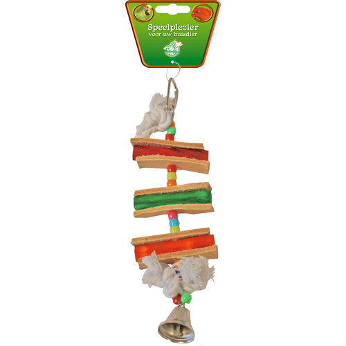 Boon Boon vogelspeelgoed ladder hout met leer en bel, 19 cm.