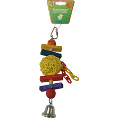 Boon Boon vogelspeelgoed bal rattan met stok en bel, 20 cm.