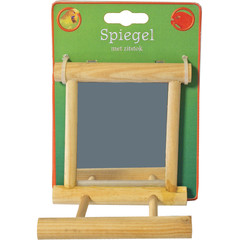 Boon Boon vogelspeelgoed spiegel vierkant met houten omlijsting en zitstok.