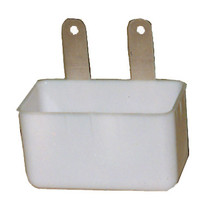 Weduwschapbakje wit plastic met metalen lipjes.