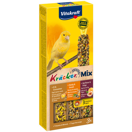 Vitakraft Vitakraft Mix honing/sesam-ei/graszaad-abrikoos/vijg-kräcker kanarie, 3in1.