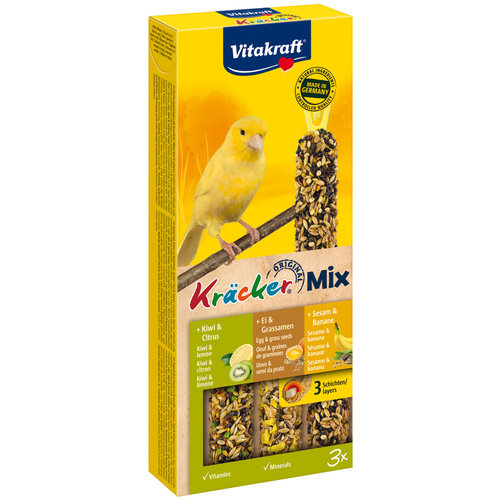 Vitakraft Vitakraft Trio Mix ei/graszaad-sesam/banaan-kiwi/citrus-kräcker kanarie, 3in1.
